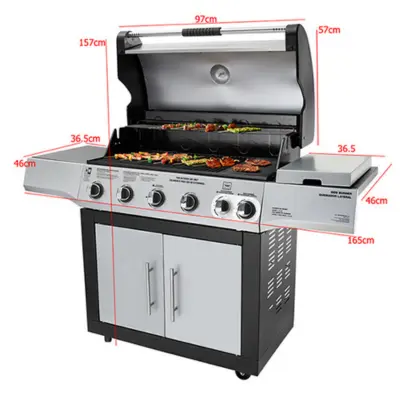 Brinkmann 5 Burner Gas BBQ With Grill And Side Burner dimension